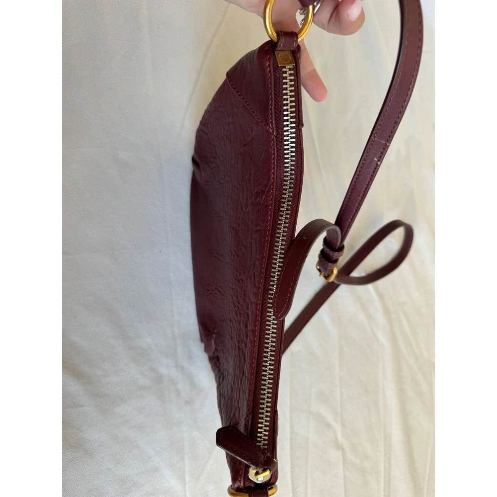 Marc by Marc Jacobs Burgundy Pebbled Lamb Leather Crossbody Shoulder Gold Silver